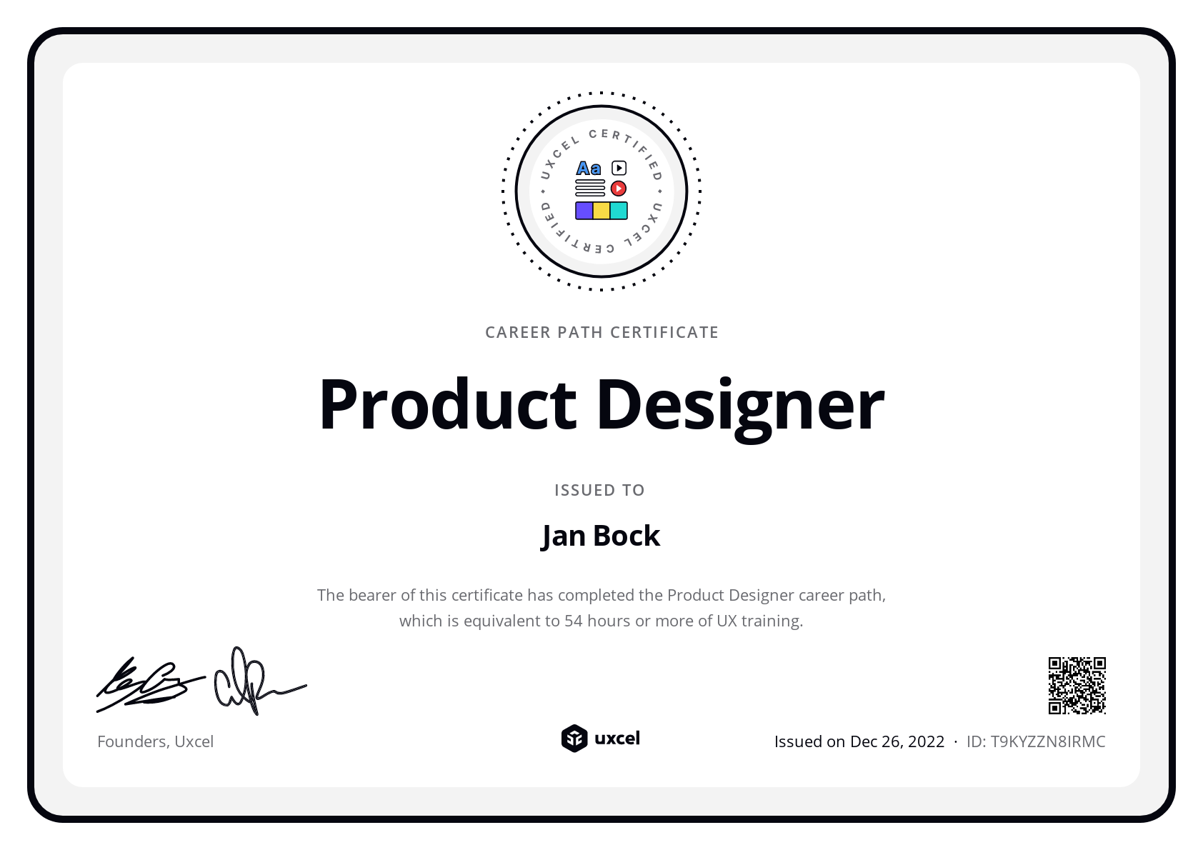 Jan Bock's certificate
